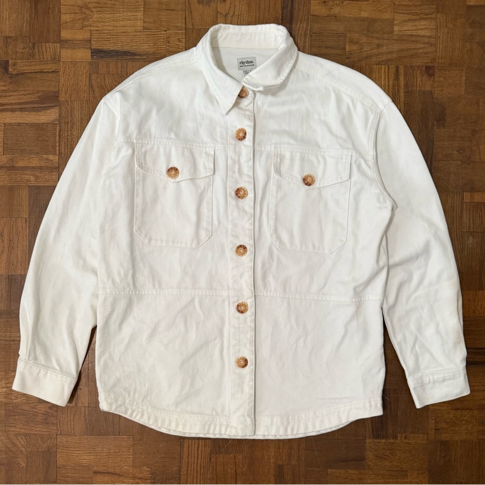 Rhythm White Casual Button Down Cancas Jacket